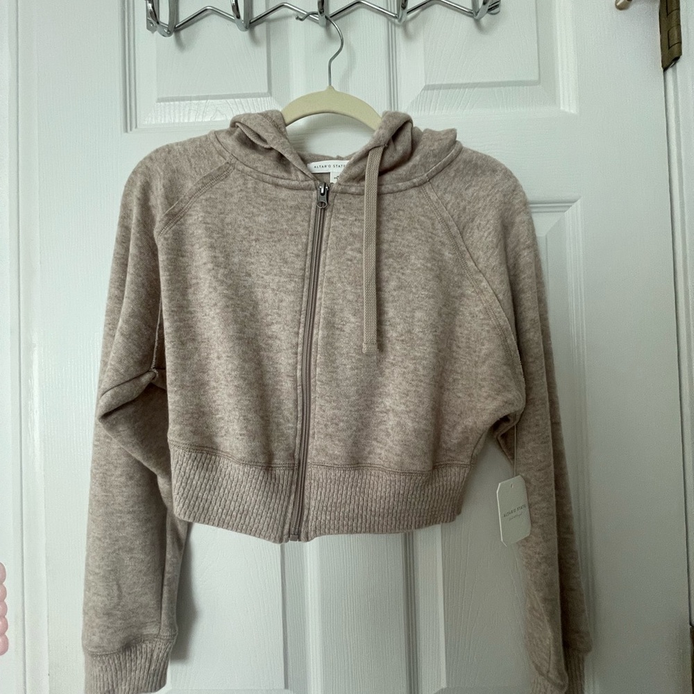 Altar'd State Cropped Taupe Knit Sweater